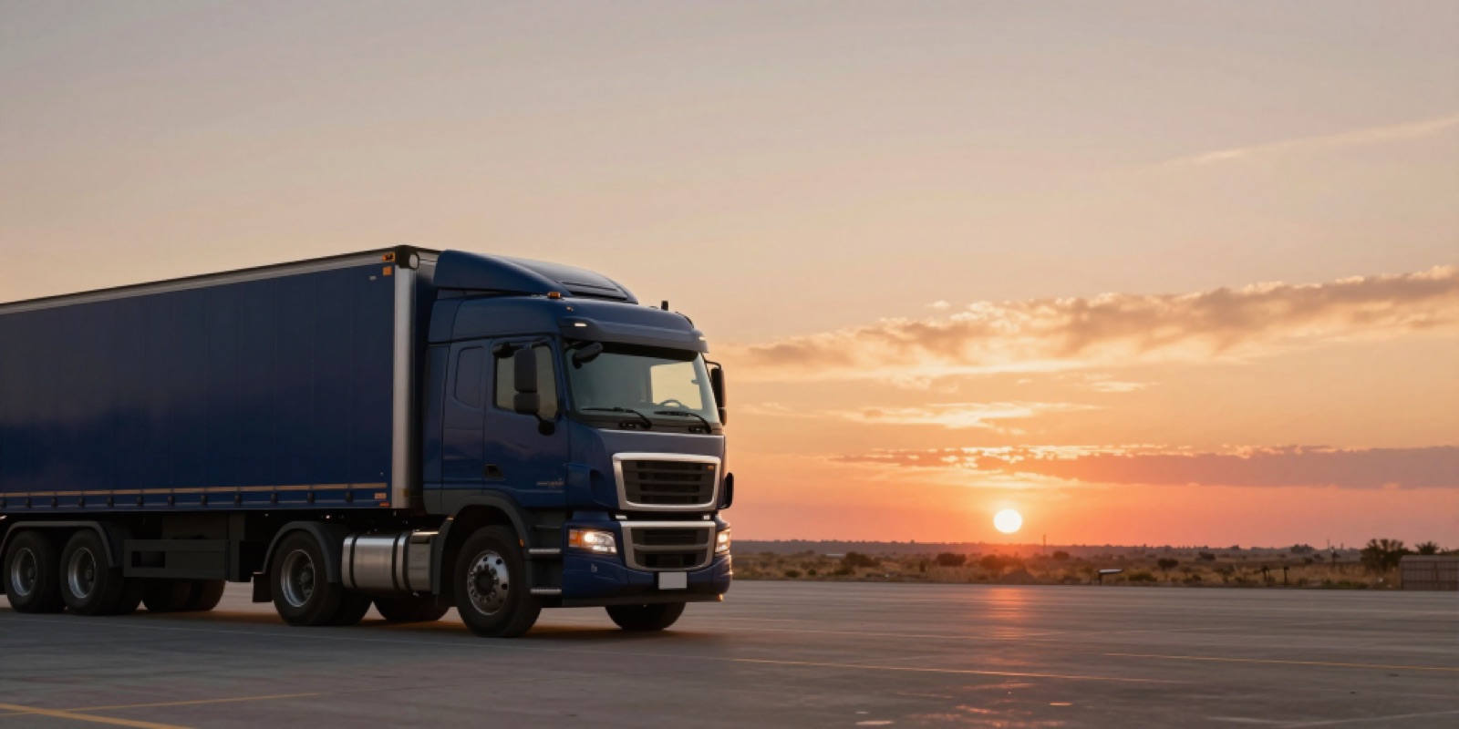 AI-generated image of a truck at a loading dock at sunset, option 2